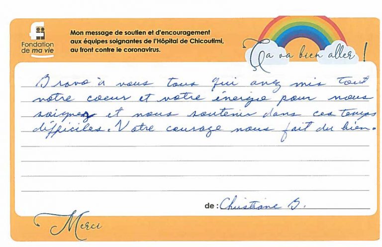 Messages De Reconnaissance Printemps 2020 Fondation De Ma Vie Pour La Sante De La Region